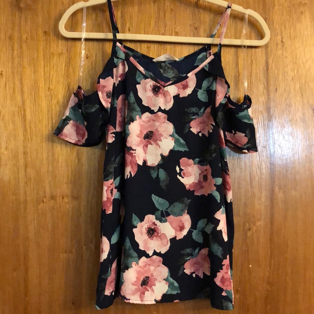 Navy Blue Pink Floral Spaghetti Strap Top
